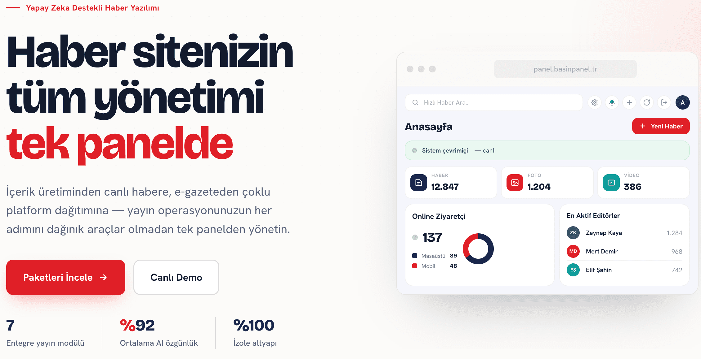 BasınPanel haber yönetim paneli ekranı